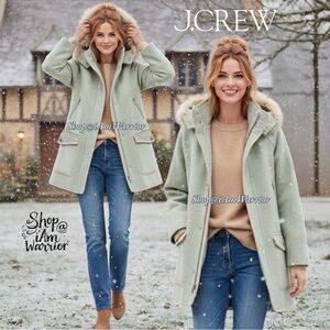 J.Crew Italian Stadium-Cloth sage Wool Coat with Faux Fur Hood *shop@iamwarrior